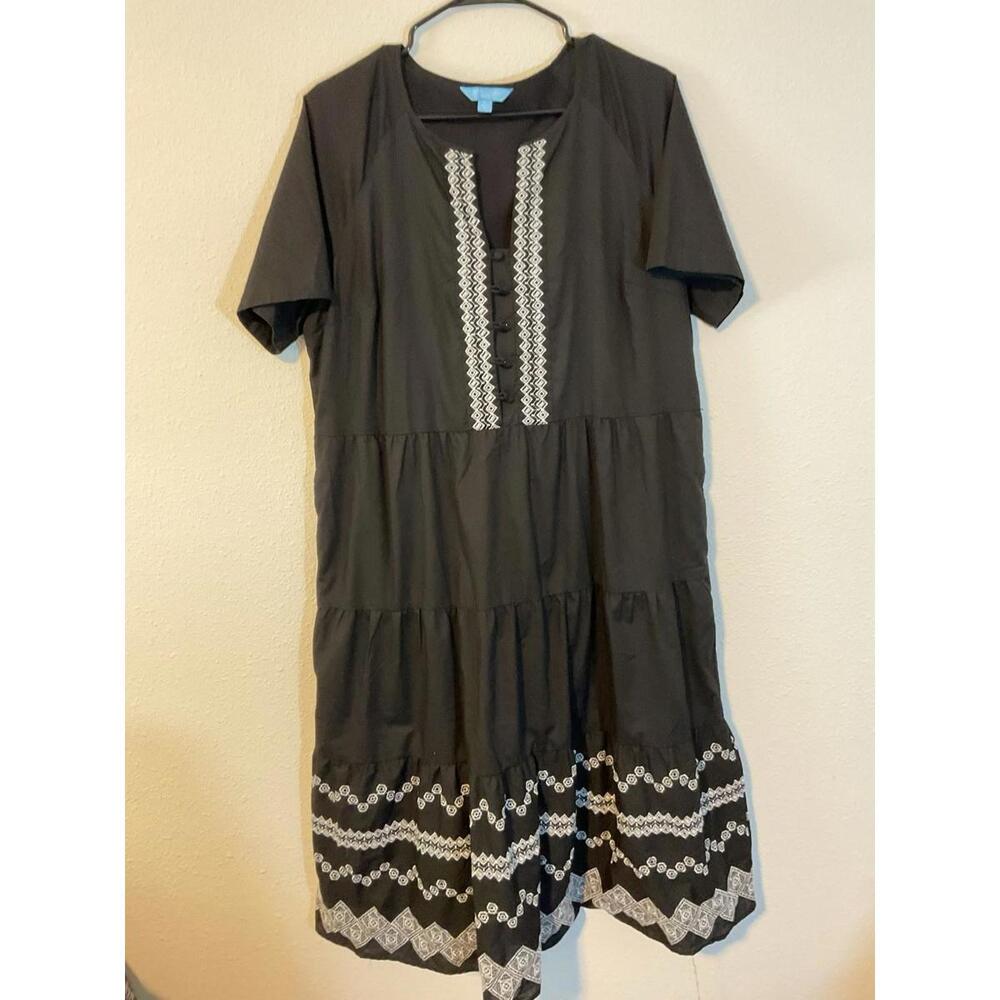 Draper James Womens Carlene Midi Dress Belle Meade Sz L Black White Embroidery